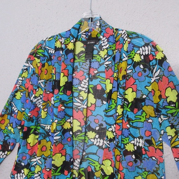 Ali Miles Top Tunic Large Petite Floral Colorful Mesh Lightweight Boho Beachy - Picture 2 of 11